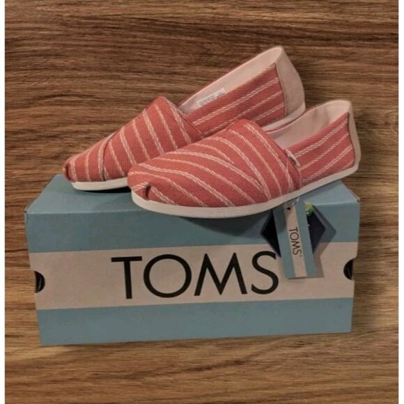 NWT Toms Shoes Alpargata Slip-on Womens Textured Stripes Paprika Orange SZ 9.5 - Picture 1 of 16